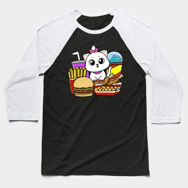 Fast food cat Baseball T-Shirt by WildSloths